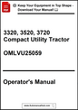 Operator's manual for 3320, 3520, 3720 Compact Utility Tractor with a download prompt.