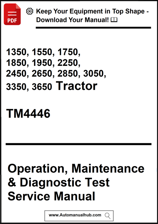 Manual cover for tractor operation, maintenance, and diagnostic test service with model numbers listed.