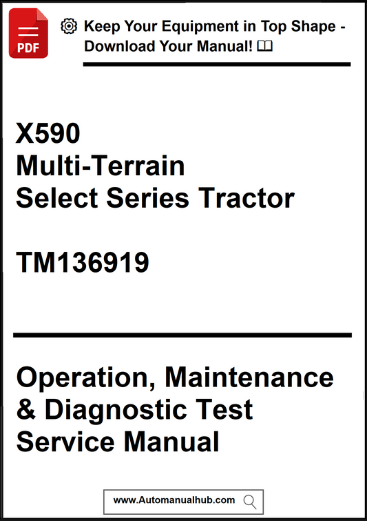 Manual cover for X590 Multi-Terrain Select Series Tractor with text and website URL.