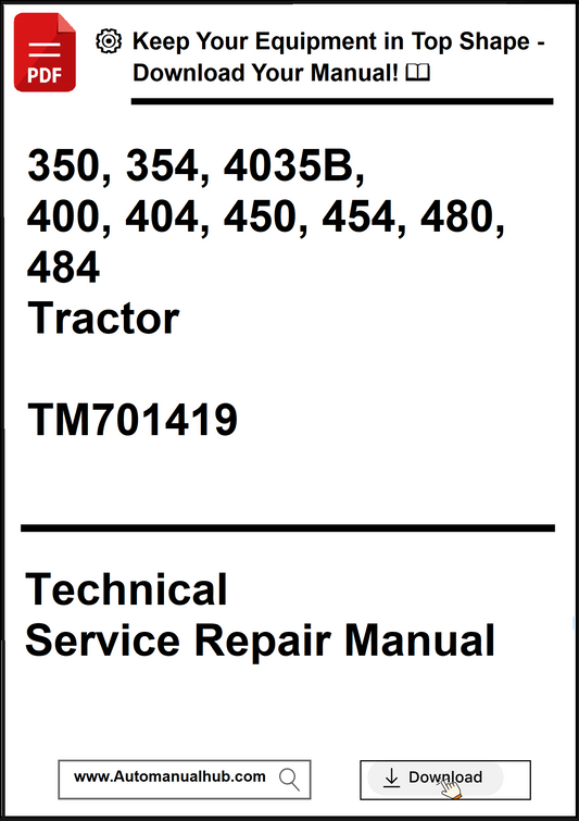 Technical Service Repair Manual for tractors with model numbers and a download prompt.