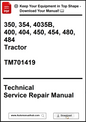 Technical Service Repair Manual for tractors with model numbers and a download prompt.