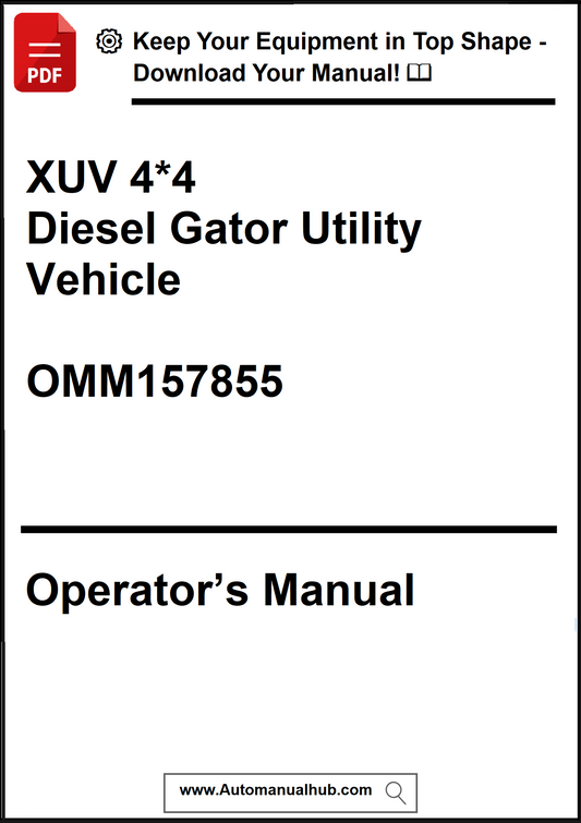 Operator's manual for a Diesel Gator Utility Vehicle with a download prompt.
