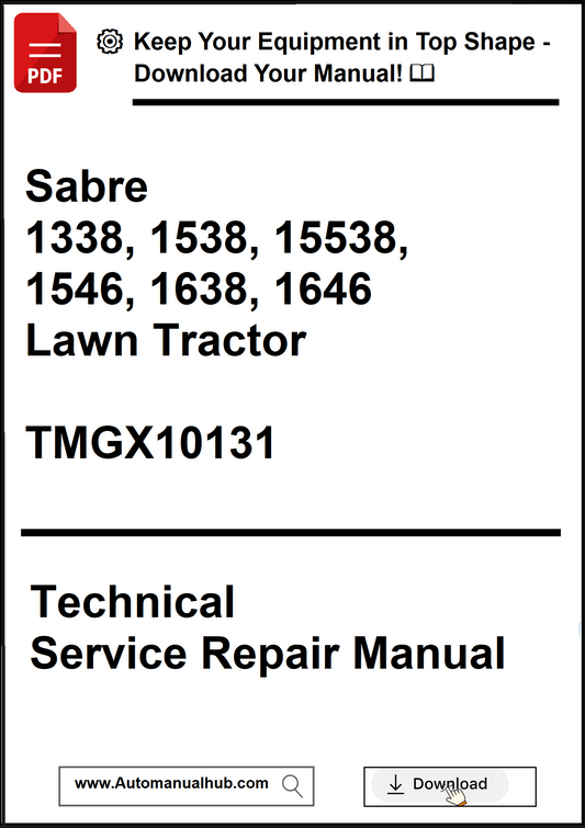 Technical service repair manual for Sabre lawn tractors on a white background