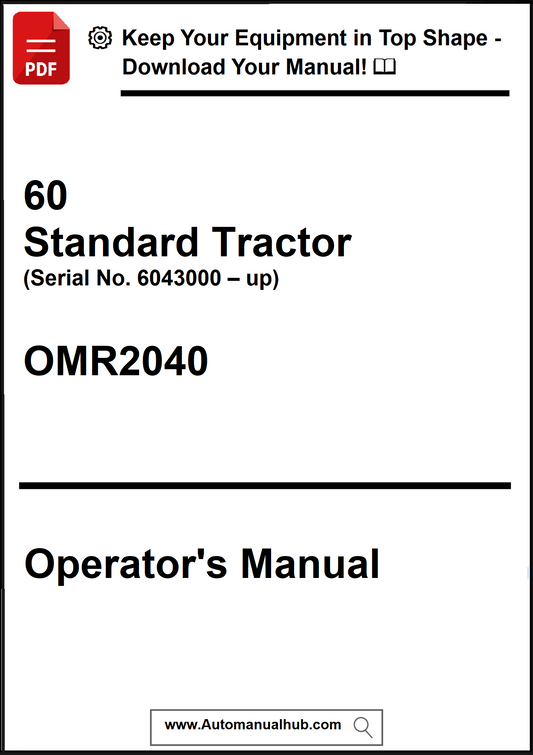 Operator's manual for a standard tractor with serial number information on a white background.
