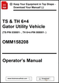 Operator's manual for TS & TH 6x4 Gator Utility Vehicle with download options.