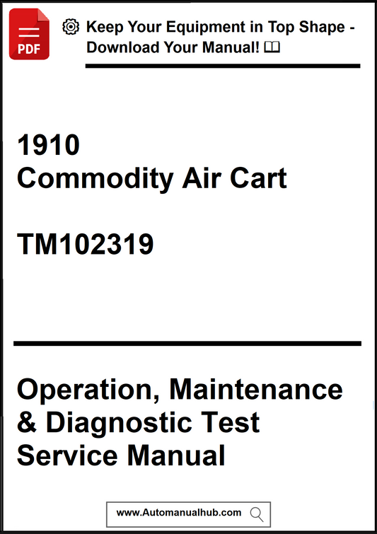 Manual cover for 1910 Commodity Air Cart TM102319 with text on operation, maintenance, and diagnostic test service.