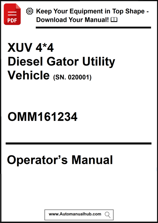 Operator's manual for a Diesel Gator Utility Vehicle with model number OMM161234.