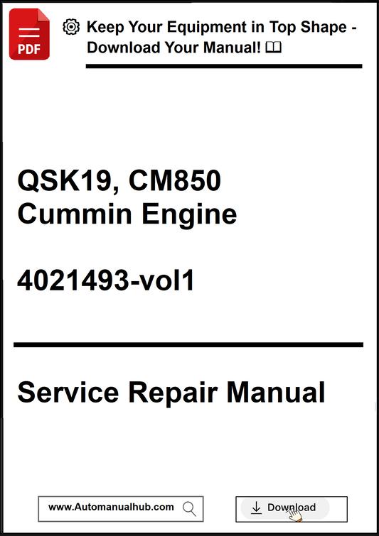 Service repair manual for QSK19, CM850 Cummin Engine on a white background
