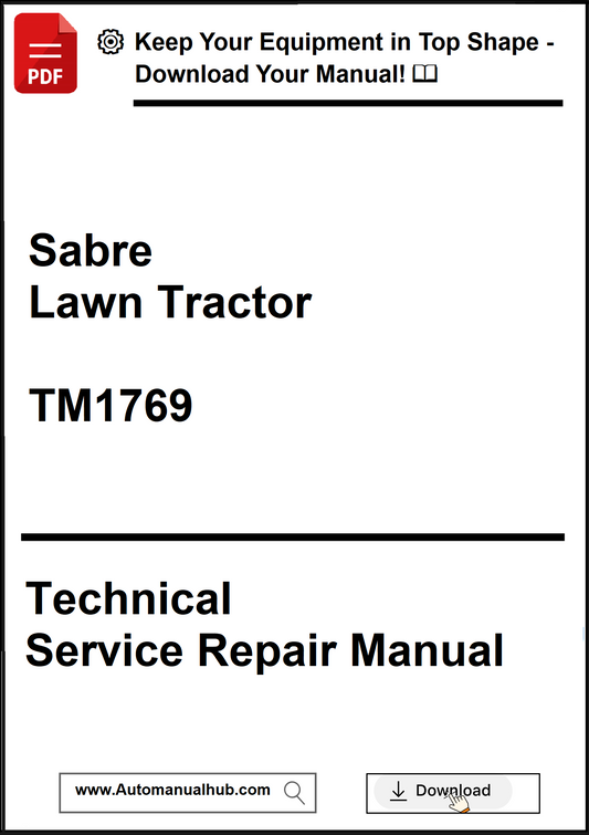 Sabre Lawn Tractor TM1769 technical service repair manual cover with download prompt.