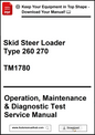 Manual cover for Skid Steer Loader Type 260 270 with operation, maintenance, and diagnostic test service details.