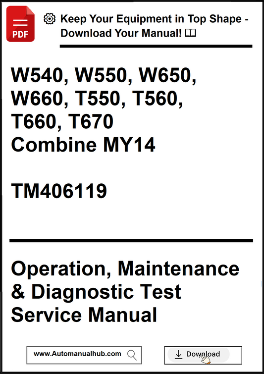 Manual cover for agricultural equipment with text and a download button.