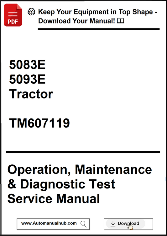 Manual cover for 5083E and 5093E Tractor with technical details and download information.