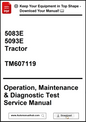 Manual cover for 5083E and 5093E Tractor with technical details and download information.