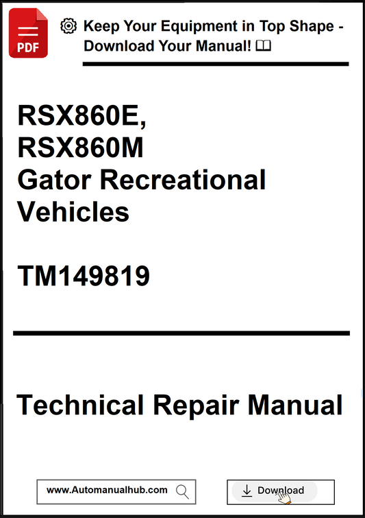 Technical repair manual for Gator Recreational Vehicles with download options.