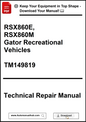 Technical repair manual for Gator Recreational Vehicles with download options.