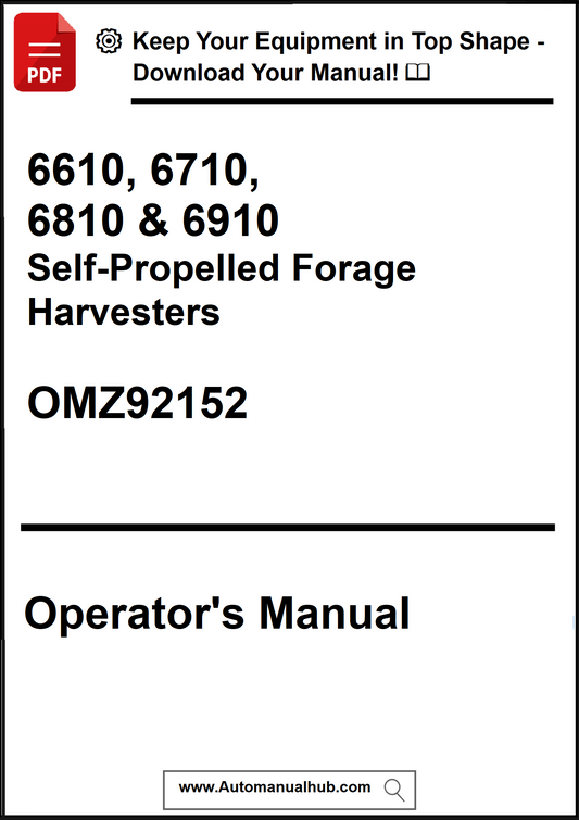 Operator's manual for self-propelled forage harvesters with contact information.