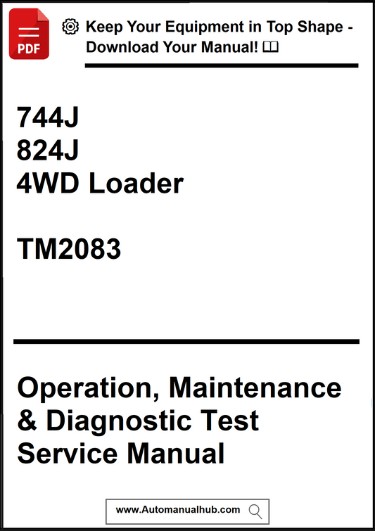 Manual cover for 744J, 824J 4WD Loader with text on a white background
