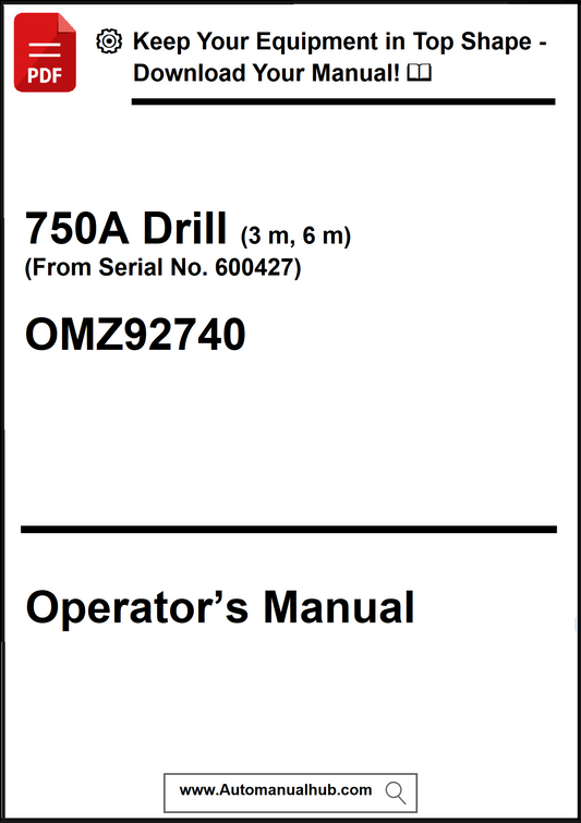 Operator's manual for a 750A Drill with model number OMZ92740 on a white background.