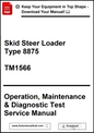 Manual cover for Skid Steer Loader Type 8875 with text about operation, maintenance, and diagnostic test service.
