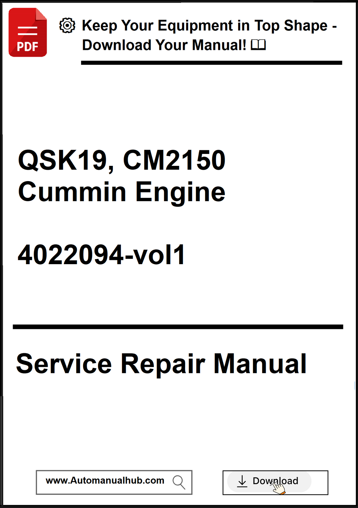 Service repair manual for QSK19, CM2150 Cummin Engine on a white background