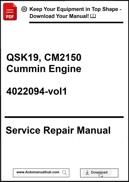 Service repair manual for QSK19, CM2150 Cummin Engine on a white background