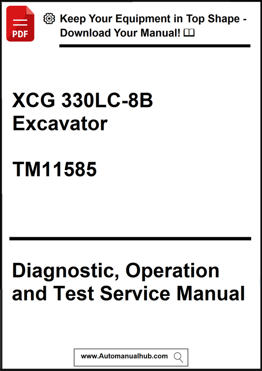 Manual for XCG 330LC-8B Excavator with diagnostic, operation, and test service information.