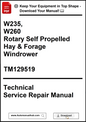Technical service repair manual for rotary self-propelled hay and forage windrower with download link.
