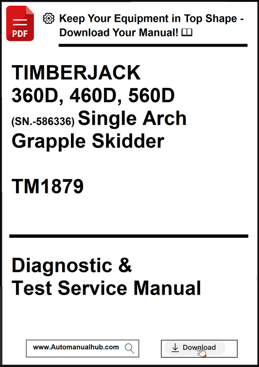Cover of a diagnostic and test service manual for Timberjack grapple skidders with contact information.