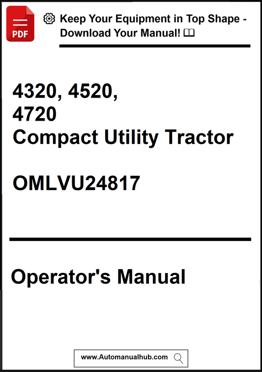 Operator's manual for 4320, 4520, 4720 Compact Utility Tractor with a download prompt.
