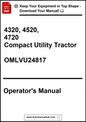 Operator's manual for 4320, 4520, 4720 Compact Utility Tractor with a download prompt.