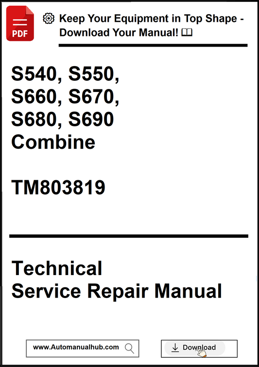 Technical Service Repair Manual for agricultural equipment models S540 to S690 with a download prompt.