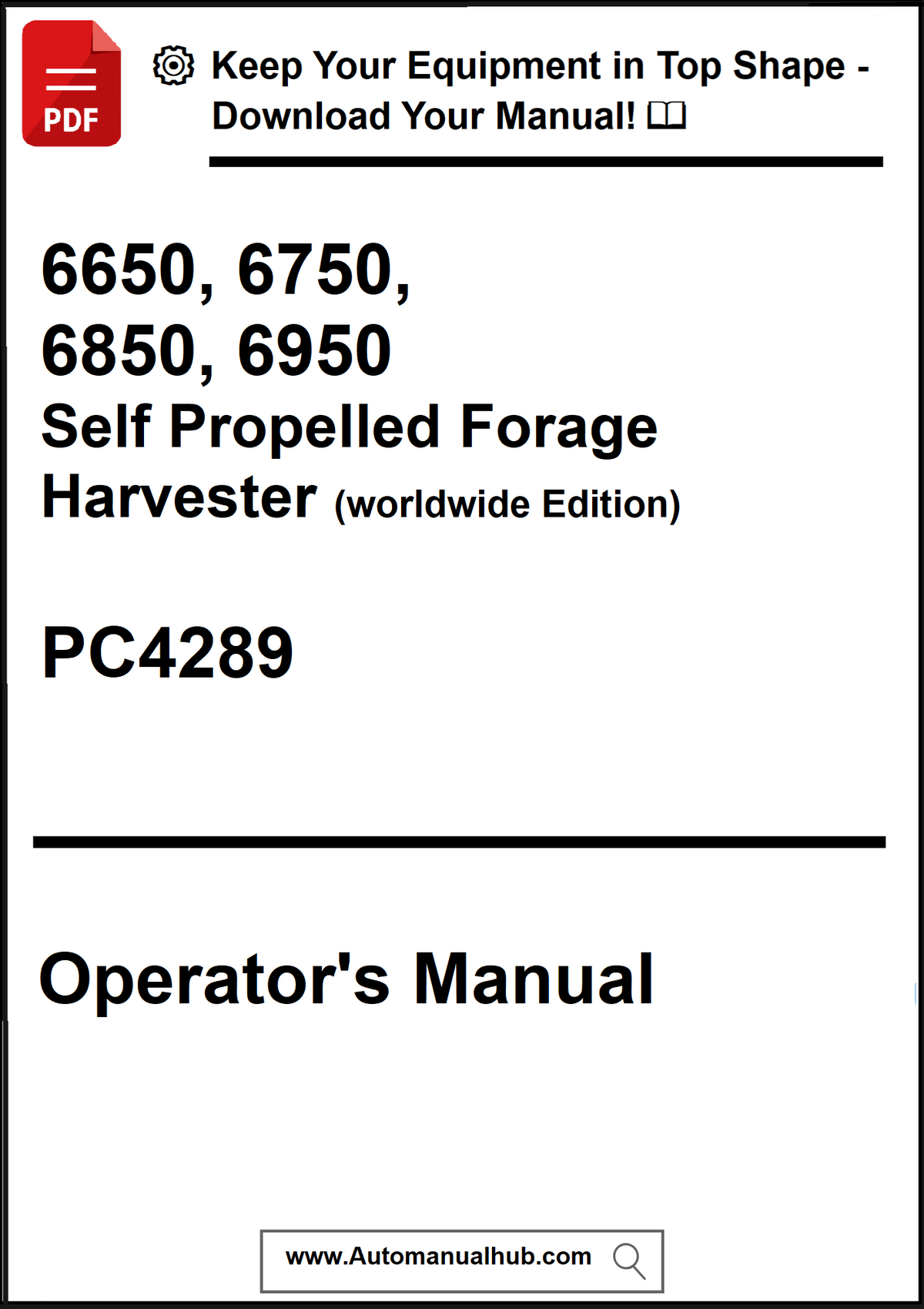 Operator's manual cover for self-propelled forage harvesters with contact information.