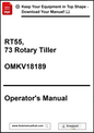 Operator's manual for RT55, 73 Rotary Tiller with download prompt.