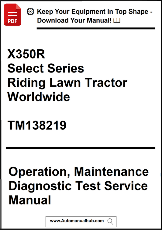 Manual cover for X350R Select Series Riding Lawn Tractor with text and logo.