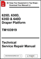 John Deere 625D, 630D, 635D and 640D Draper Platform Technical Service Repair Manual TM103919 - PDF