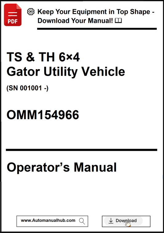 Operator's manual for TS & TH 6x4 Gator Utility Vehicle with contact information.