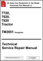Technical Service Repair Manual for 7720, 7820, 7920 Tractor with Hungarian text