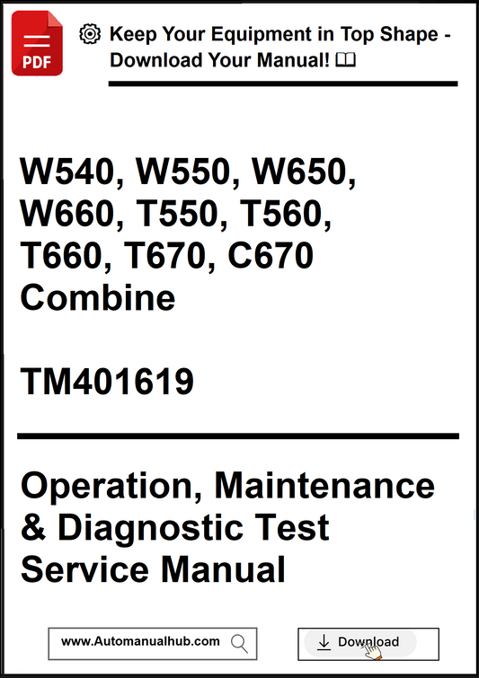 Manual cover for agricultural equipment with text and a download button.
