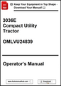 Operator's manual for a 3036E Compact Utility Tractor with a download prompt.
