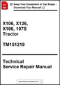 Technical service repair manual for X106, X126, X166, 107S Tractor with download link.