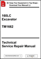 Technical Service Repair Manual for 160LC Excavator model TM1662 on a white background