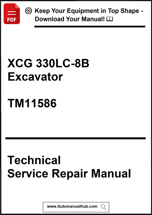 Technical service repair manual for XCG 330LC-8B Excavator with download link on a white background