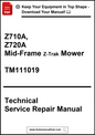 Technical service repair manual for Z710A and Z720A Mid-Frame Z-Trak Mower with a download offer.