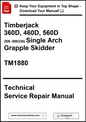 Technical Service Repair Manual for Timberjack 360D, 460D, 560D Single Arch Grapple Skidder