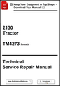 Technical Service Repair Manual for a 2130 Tractor, specifically TM4273 French version, with download prompt.