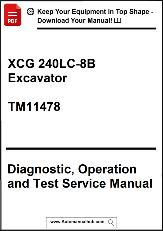 Manual for XCG 240LC-8B Excavator with diagnostic, operation, and test service information.