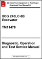 Manual for XCG 240LC-8B Excavator with diagnostic, operation, and test service information.