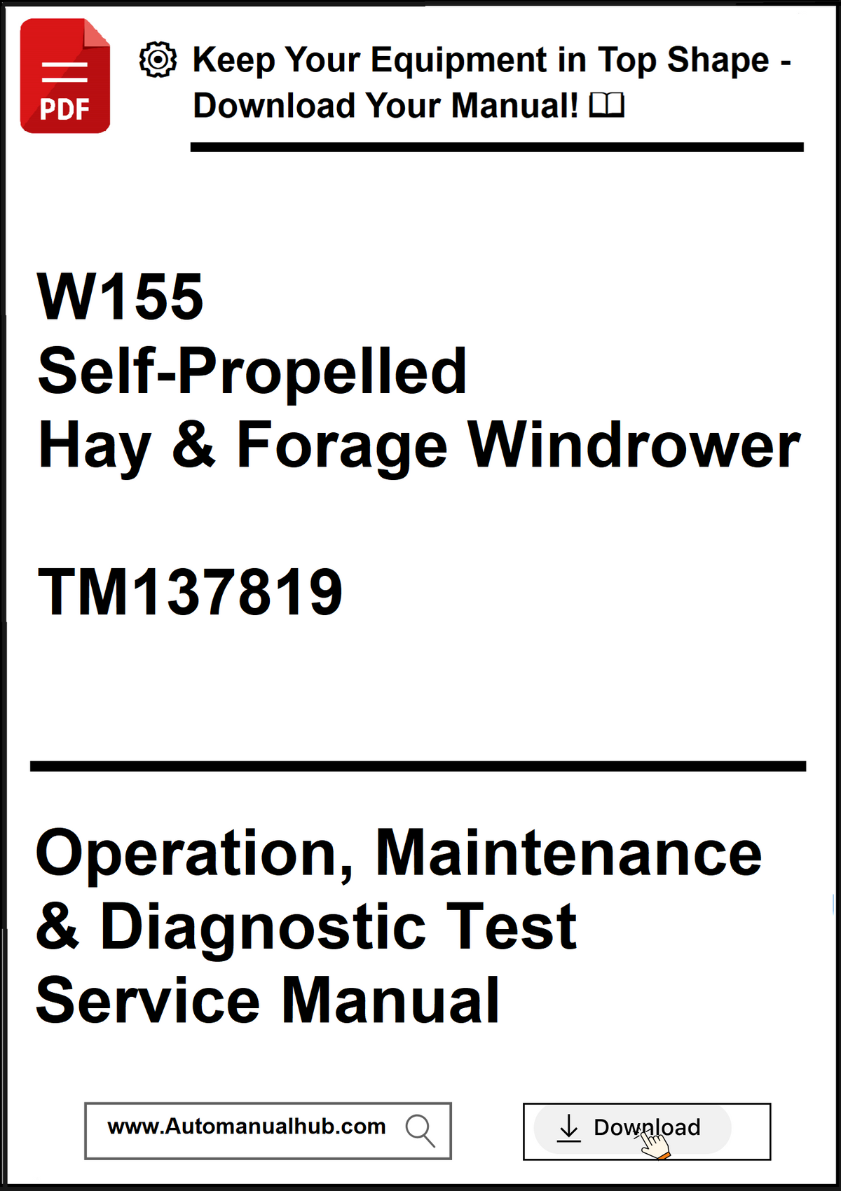 Manual cover for W155 Self-Propelled Hay & Forage Windrower with text and branding elements.