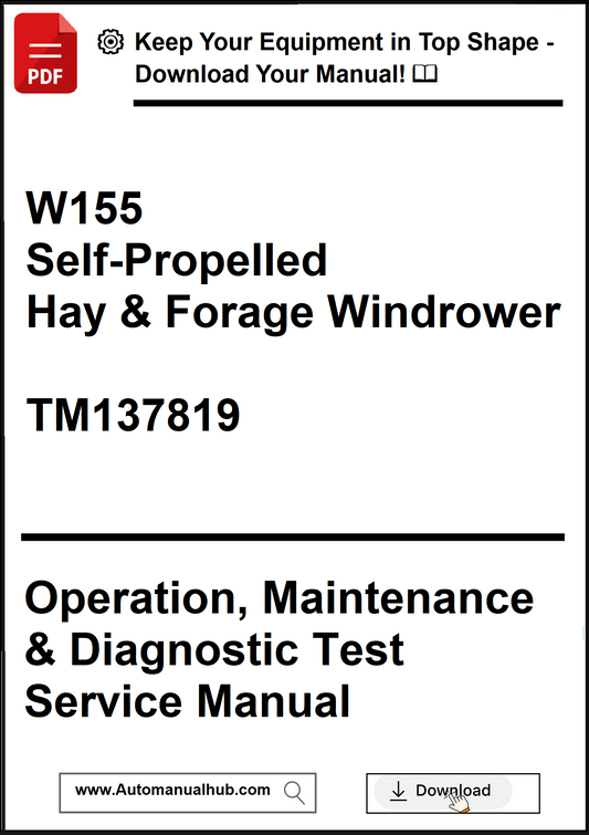 Manual cover for W155 Self-Propelled Hay & Forage Windrower with text and branding elements.
