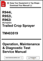 Manual cover for R944i, R952i, R962i trailed crop sprayer with download information.